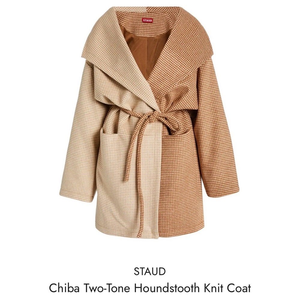 Staud Two-Tone Houndstooth Knit Coat. s